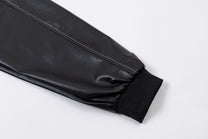 EASY BUILDING FLAME EMBROIDERED BOMBER JACKET; Black; garment construction detail