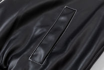 EASY BUILDING FLAME EMBROIDERED BOMBER JACKET; Black; garment construction detail