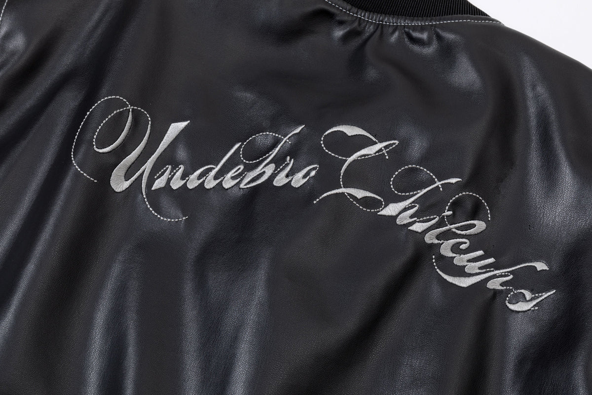 EASY BUILDING FLAME EMBROIDERED BOMBER JACKET; Black; design detail