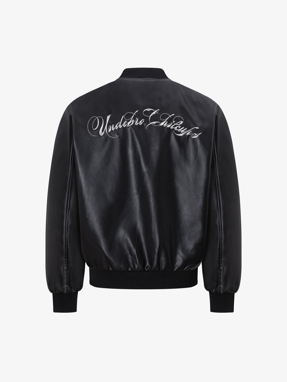 EASY BUILDING FLAME EMBROIDERED BOMBER JACKET; Black; back view