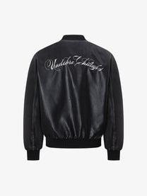 EASY BUILDING FLAME EMBROIDERED BOMBER JACKET; Black; back view