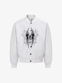 EASY BUILDING FLAME EMBROIDERED BOMBER JACKET; White; front view