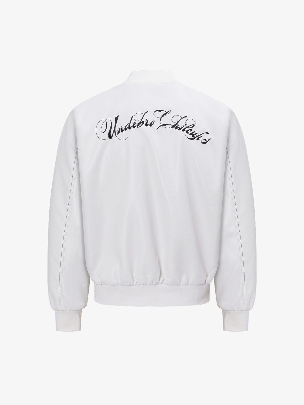 EASY BUILDING FLAME EMBROIDERED BOMBER JACKET; White; back view