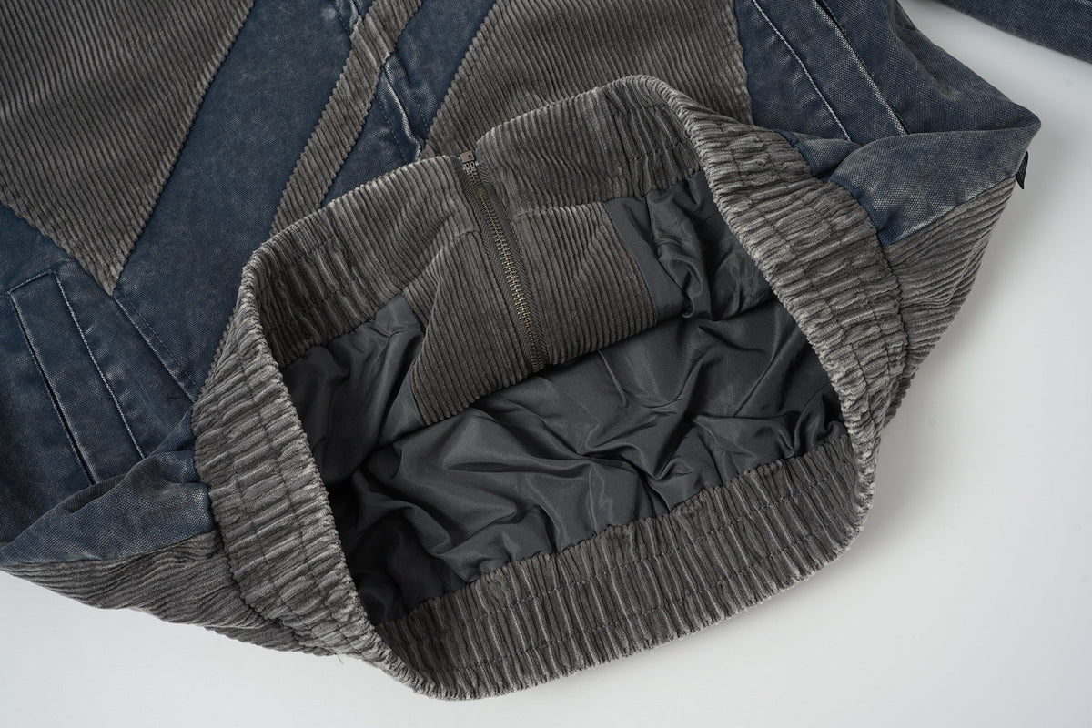 EXTREME CAUSE DIAGONAL STRIPE WASHED JACKET; Gray; fabric detail