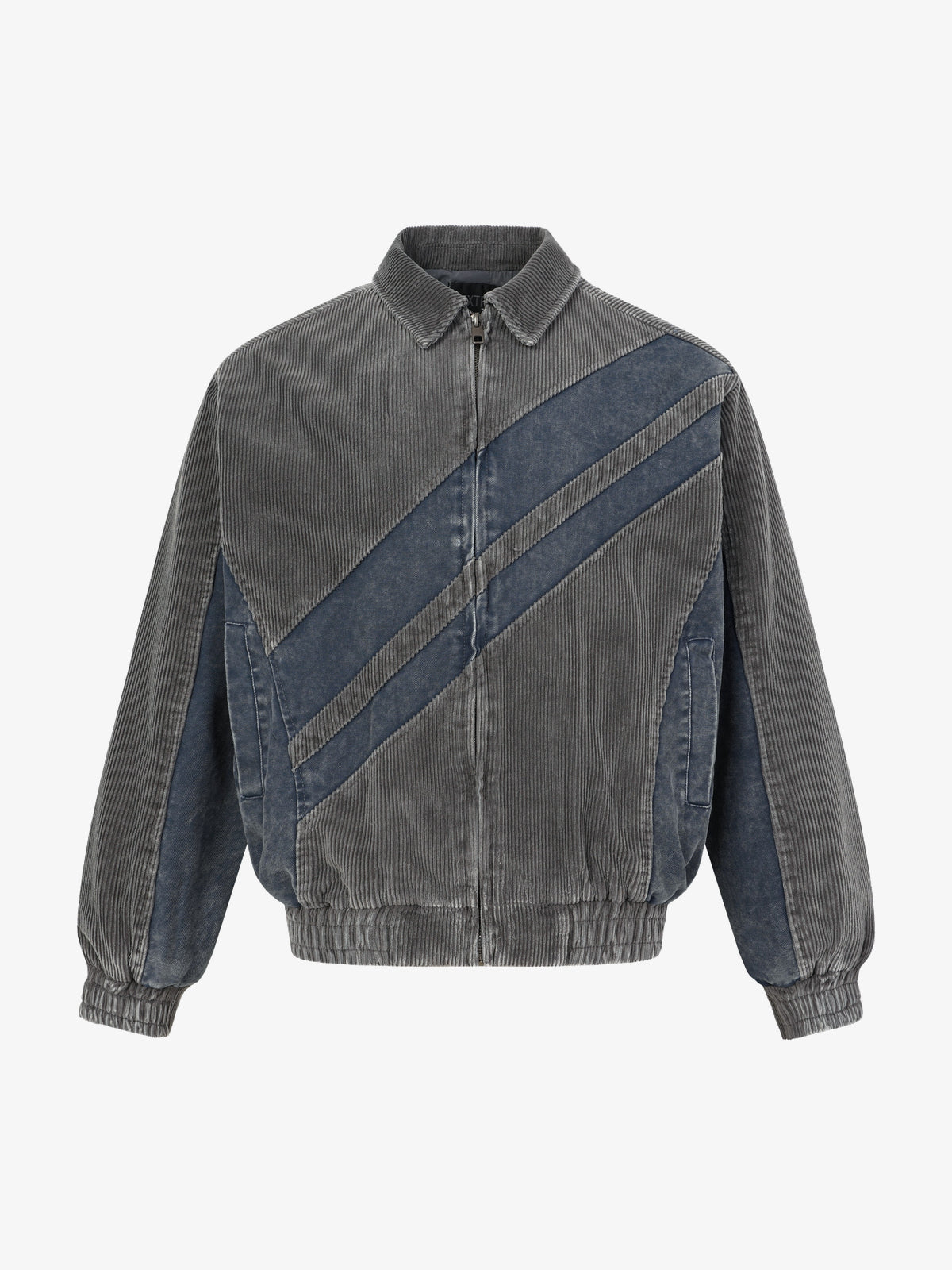 EXTREME CAUSE DIAGONAL STRIPE WASHED JACKET; Gray; front view