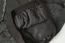 EXTREME CAUSE ASYMMETRIC FRAYED PANEL BOMBER JACKET; Gray; fabric detail