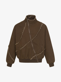 EXTREME CAUSE | ASYMMETRIC FRAYED PANEL BOMBER JACKET