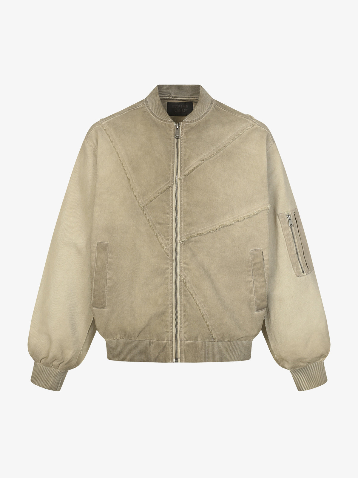 EXTREME CAUSE PANEL SEAM ZIP JACKET; Khaki; front view