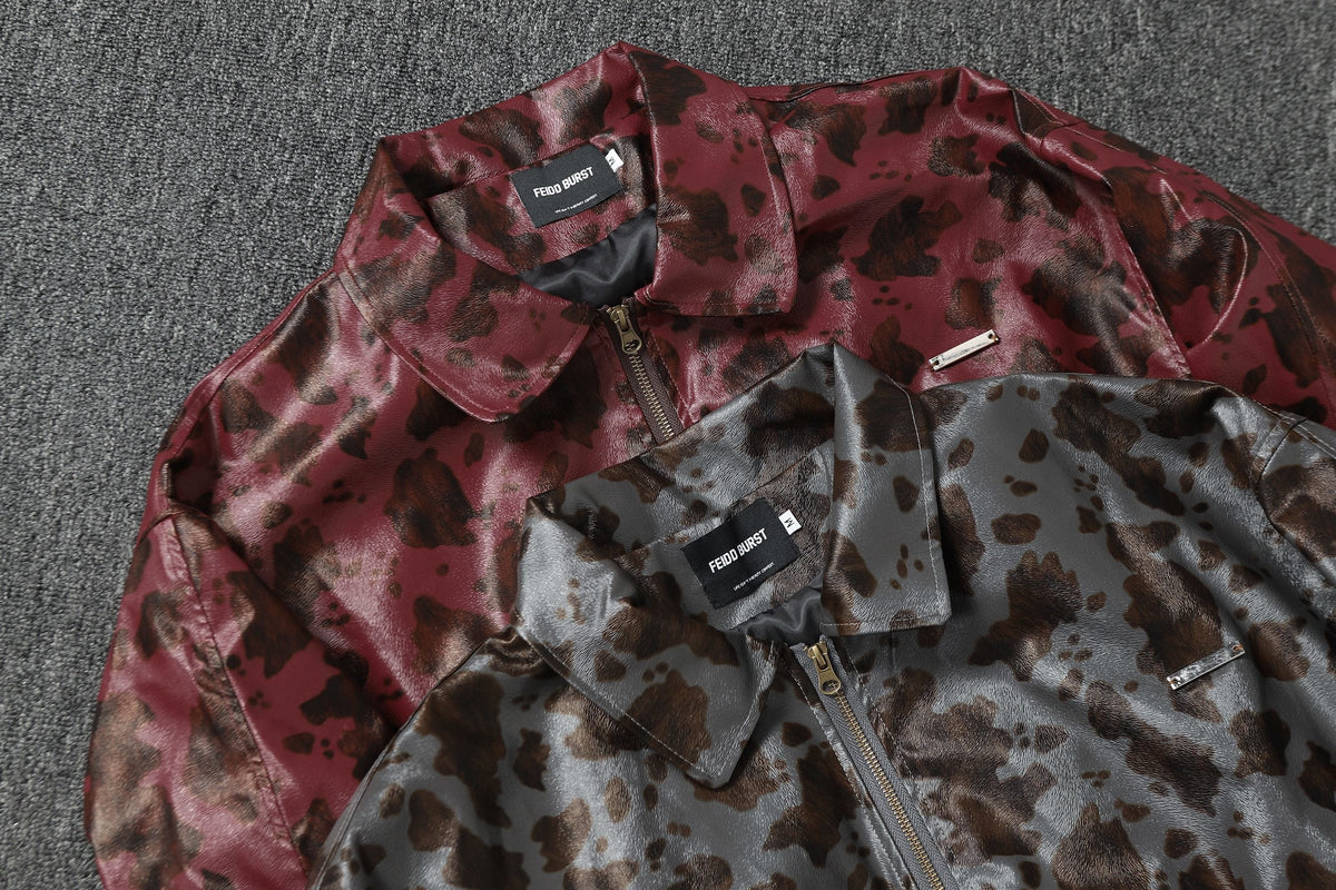 FEIDD BURST ABSTRACT BLOTCH ZIP JACKET; Gray, Red; multiple colorways shown together