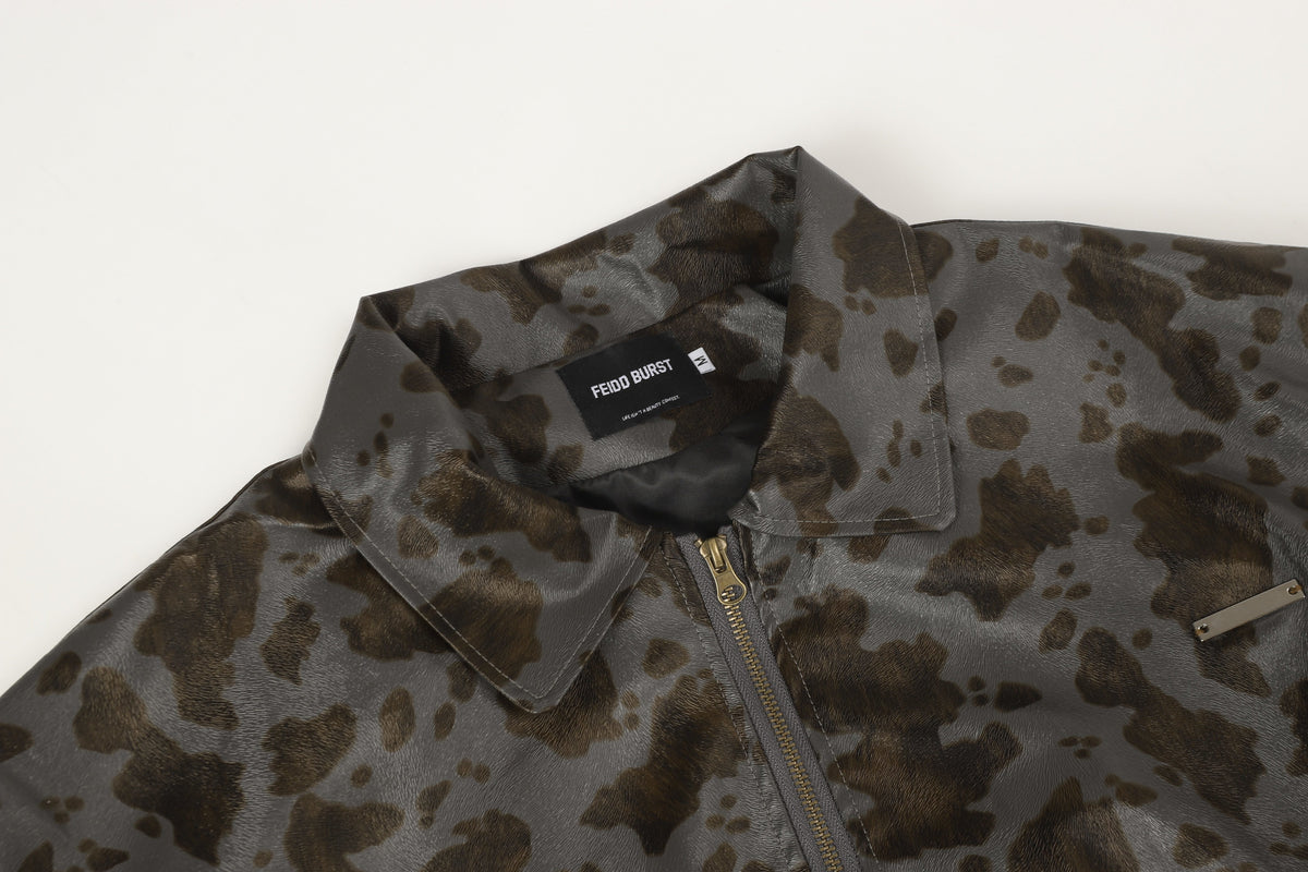 FEIDD BURST ABSTRACT BLOTCH ZIP JACKET; Gray; garment construction detail