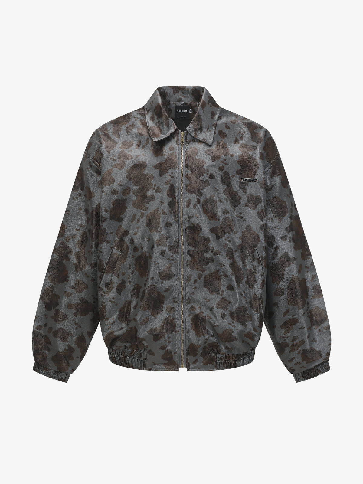 FEIDD BURST ABSTRACT BLOTCH ZIP JACKET; Gray; front view