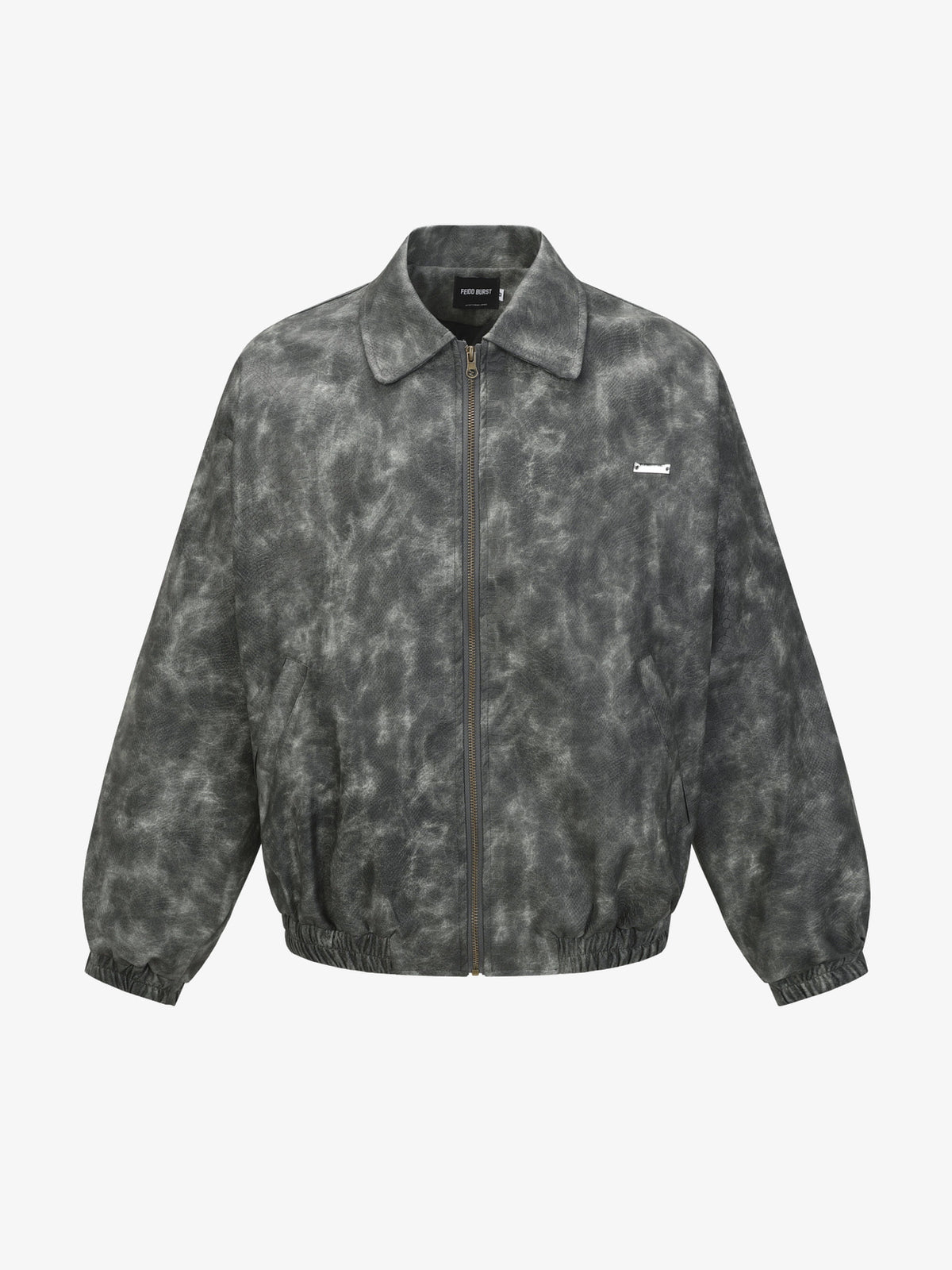 FEIDD BURST SCALE PATTERN WASHED ZIP JACKET; Gray; front view