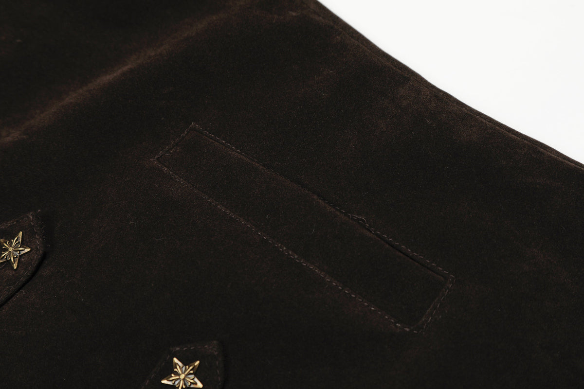 GEESAS STAR STUDDED BUCKLE COLLAR JACKET; Brown; design detail