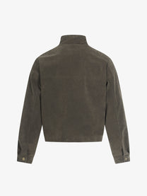 GEESAS STAR STUDDED BUCKLE COLLAR JACKET; Olive; back view