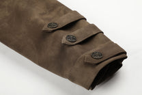 GEESAS MILITARY BUTTON STAND COLLAR JACKET; Brown; garment construction detail