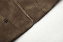 GEESAS MILITARY BUTTON STAND COLLAR JACKET; Brown; garment construction detail