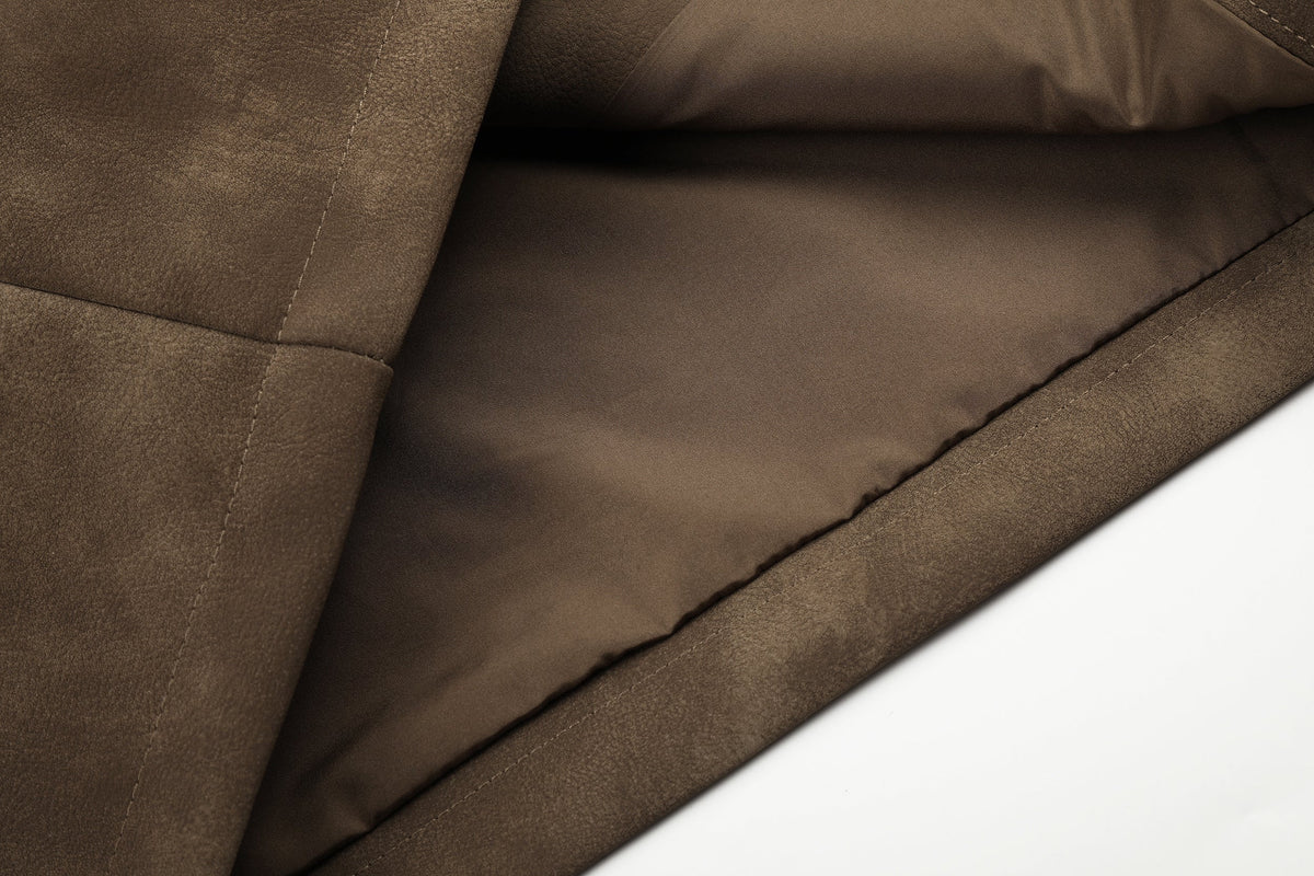 GEESAS MILITARY BUTTON STAND COLLAR JACKET; Brown; fabric detail