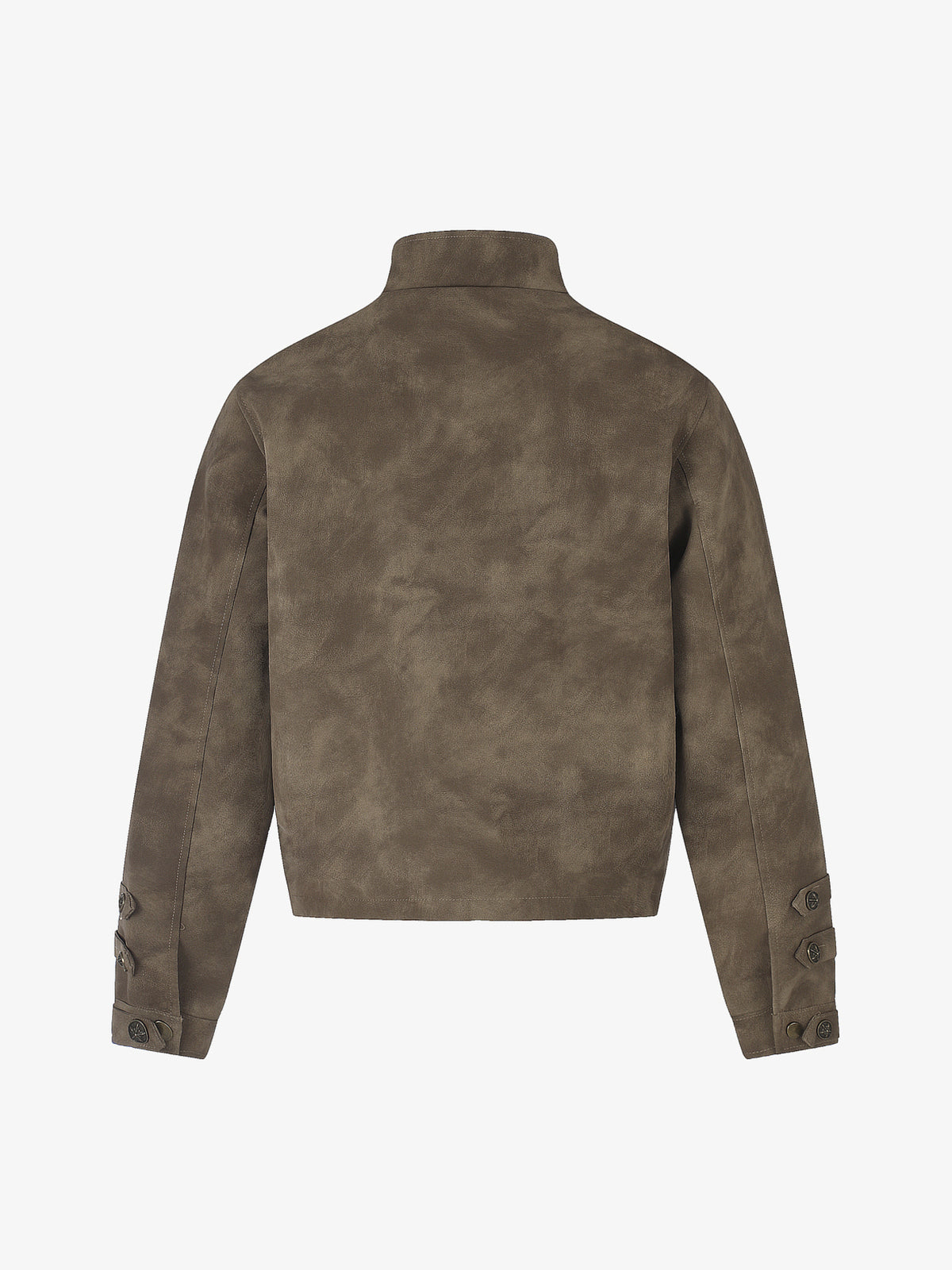 GEESAS MILITARY BUTTON STAND COLLAR JACKET; Brown; back view