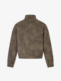 GEESAS MILITARY BUTTON STAND COLLAR JACKET; Brown; back view