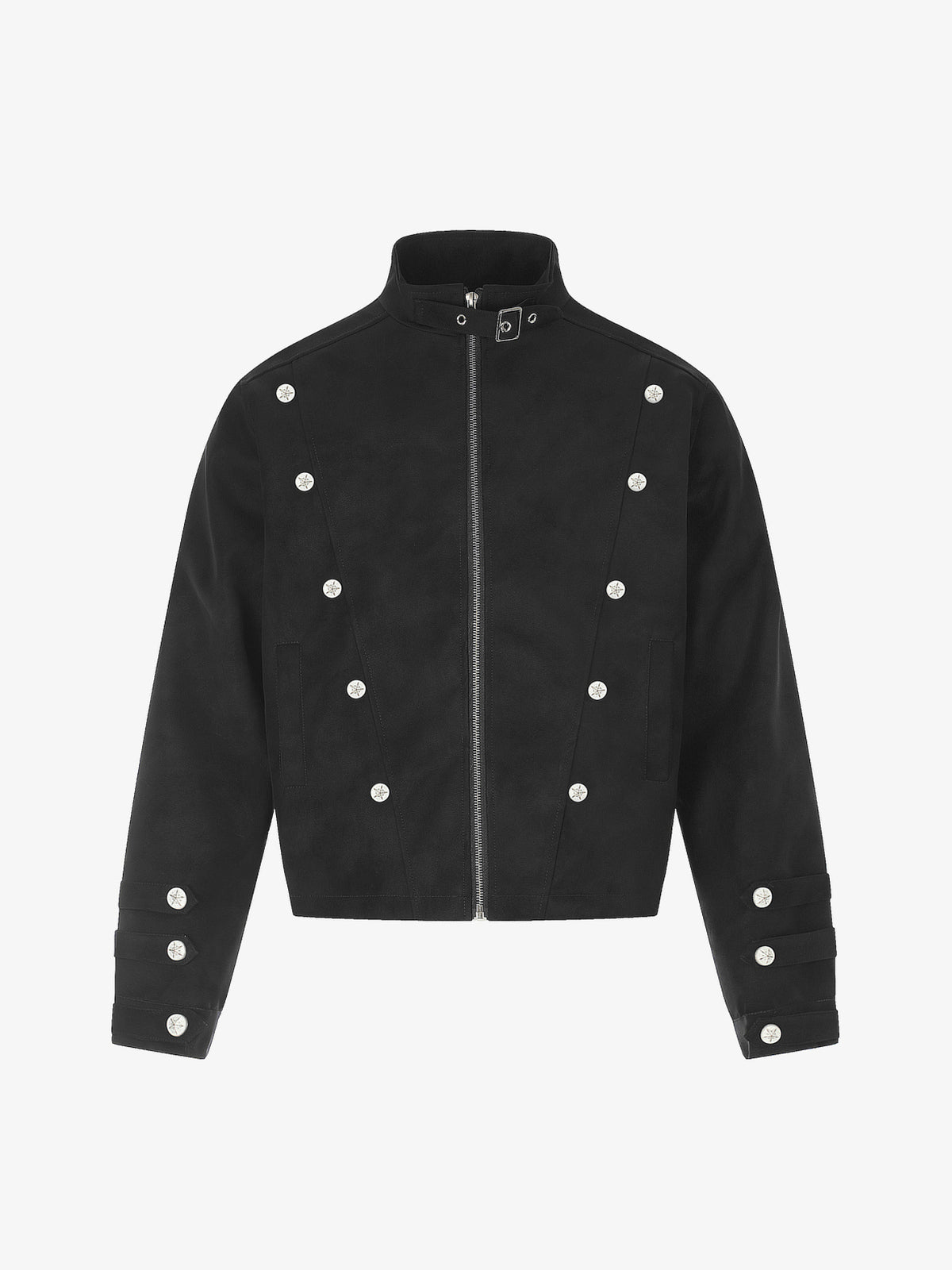 GEESAS MILITARY BUTTON STAND COLLAR JACKET; Black; front view