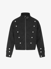 GEESAS MILITARY BUTTON STAND COLLAR JACKET; Black; front view