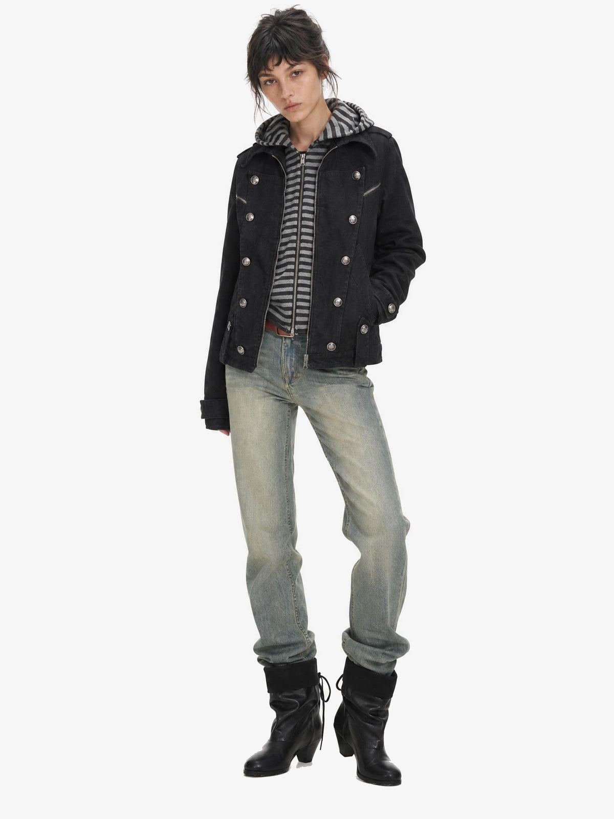 MADE EXTREME DOUBLE ROW BUTTON JACKET; Black; model view
