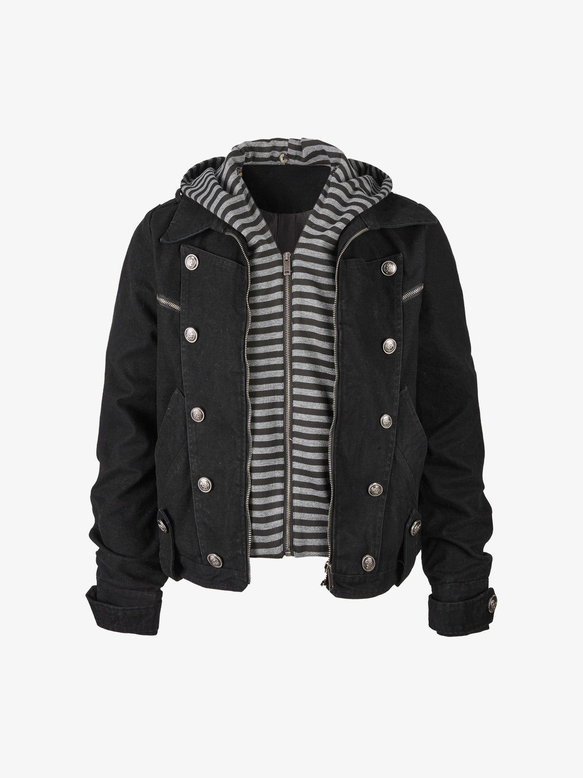 MADE EXTREME DOUBLE ROW BUTTON JACKET; Black; front view