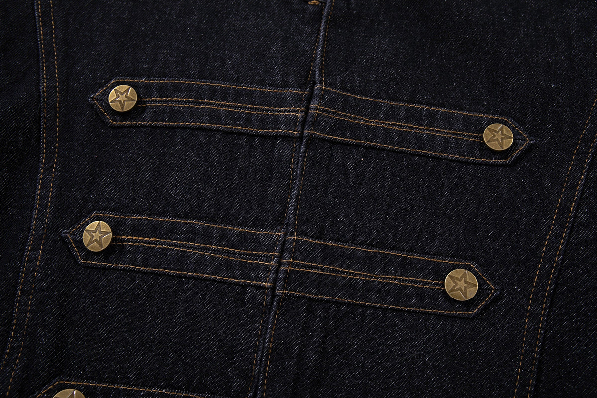 MCCNN DOUBLE ROW BUTTON TRUCKER JACKET; Black; design detail