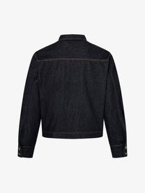 MCCNN DOUBLE ROW BUTTON TRUCKER JACKET; Black; back view