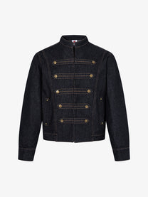MCCNN DOUBLE ROW BUTTON TRUCKER JACKET; Black; front view