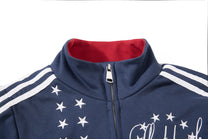 SKATE PARK STAR EMBROIDERED TRACK JACKET; Navy; garment construction detail