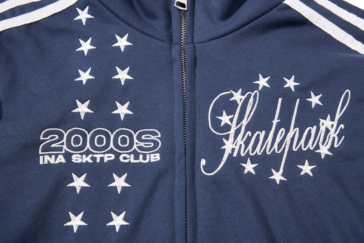 SKATE PARK STAR EMBROIDERED TRACK JACKET; Navy; design detail