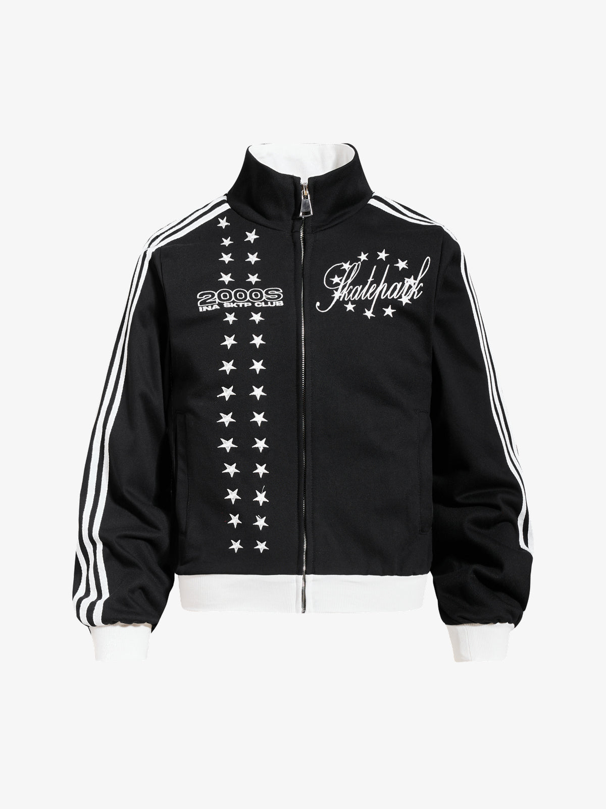 SKATE PARK STAR EMBROIDERED TRACK JACKET; Black; front view