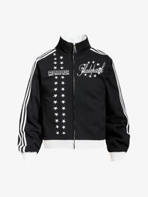 SKATE PARK STAR EMBROIDERED TRACK JACKET; Black; front view