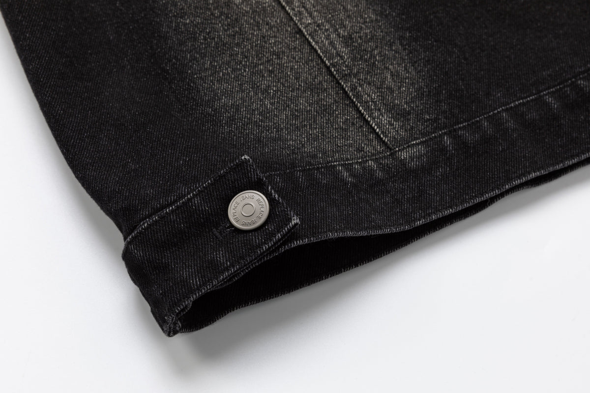 STAFFPICK GRADIENT WASH TRUCKER JACKET; Black; garment construction detail