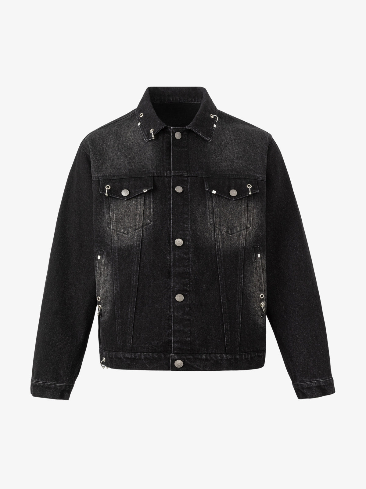 STAFFPICK GRADIENT WASH TRUCKER JACKET; Black; front view
