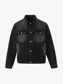 STAFFPICK GRADIENT WASH TRUCKER JACKET; Black; front view