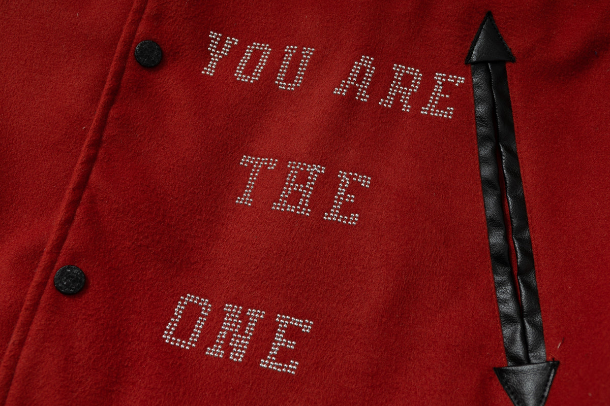 WHOLATE CONTRAST SLEEVE VARSITY JACKET; Dark Red; design detail