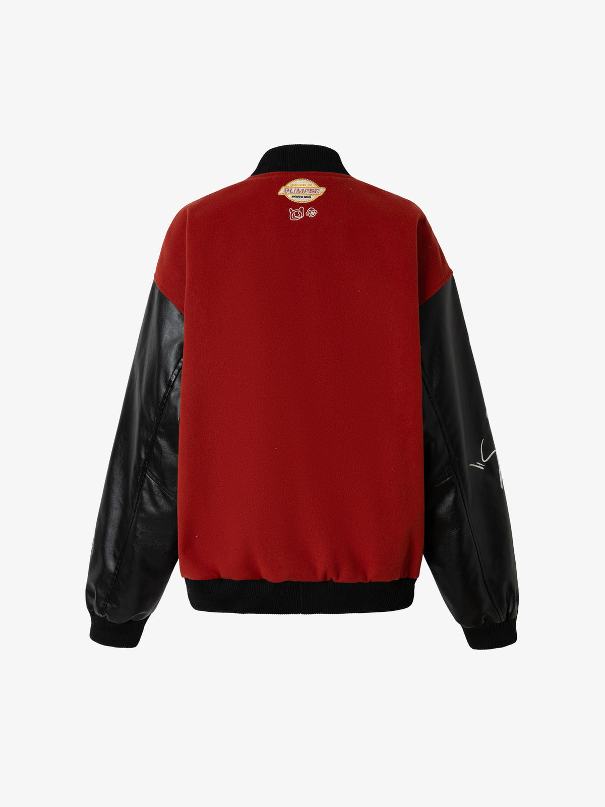 WHOLATE CONTRAST SLEEVE VARSITY JACKET; Dark Red; back view