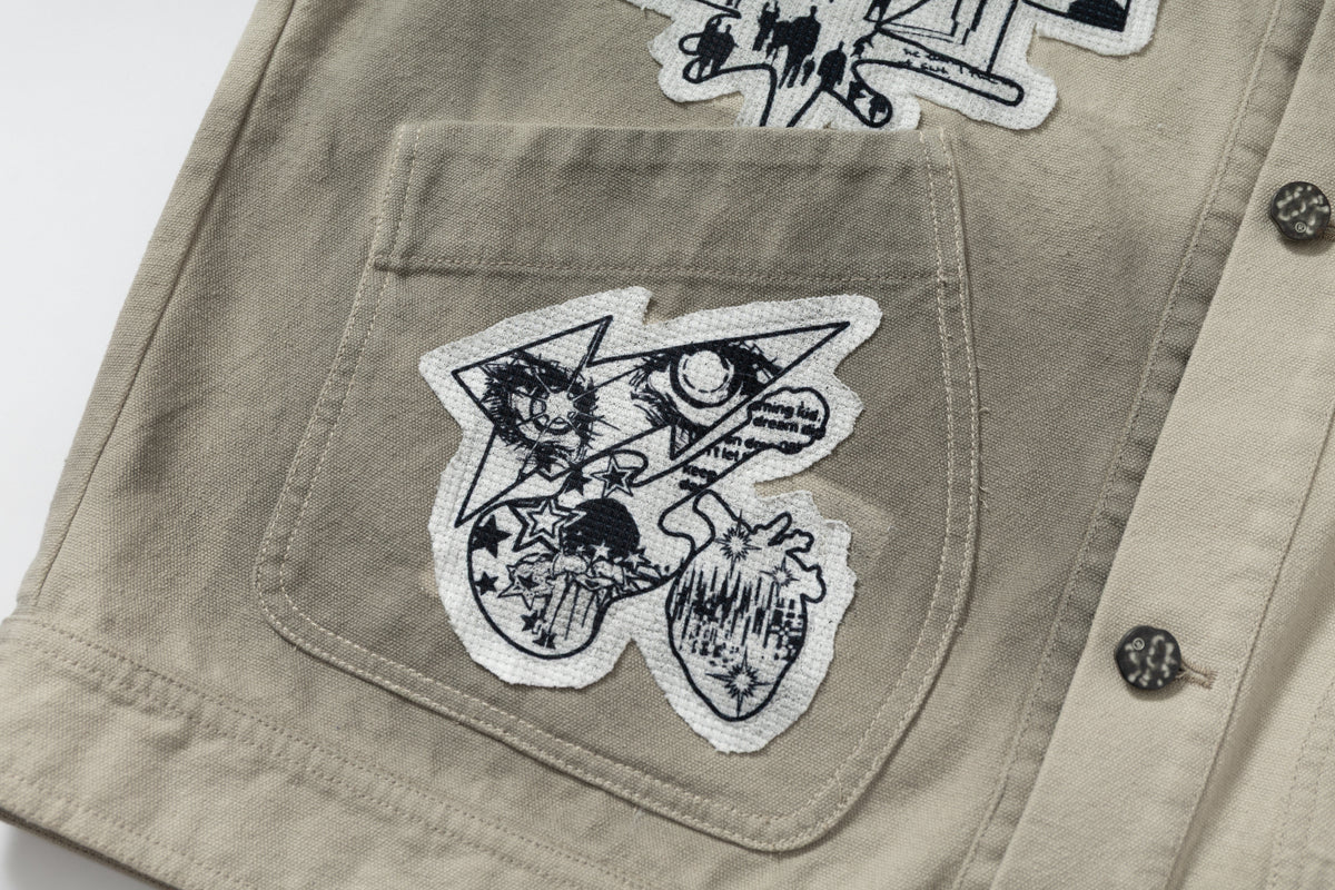 WHOLATE EMBROIDERED PATCH VARSITY JACKET; Gray; design detail