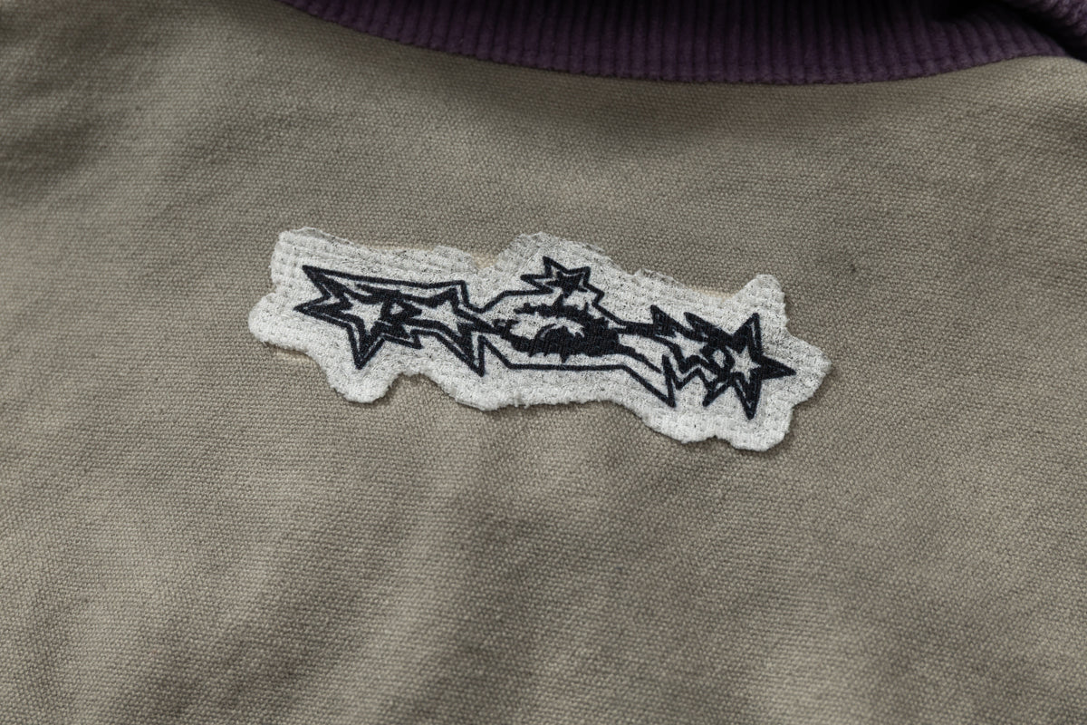WHOLATE EMBROIDERED PATCH VARSITY JACKET; Gray; design detail