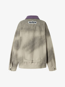 WHOLATE EMBROIDERED PATCH VARSITY JACKET; Gray; back view