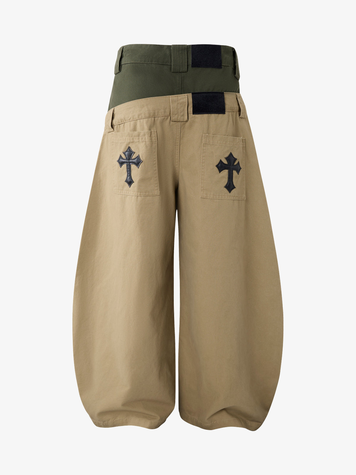 ATSF30 TWO TONE DOUBLE WAIST JEANS; Khaki; back view