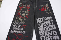 ATSF30 DARK GRAFFITI EMBROIDERED JEANS; Black; design detail