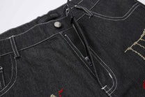 ATSF30 DARK GRAFFITI EMBROIDERED JEANS; Black; garment construction detail