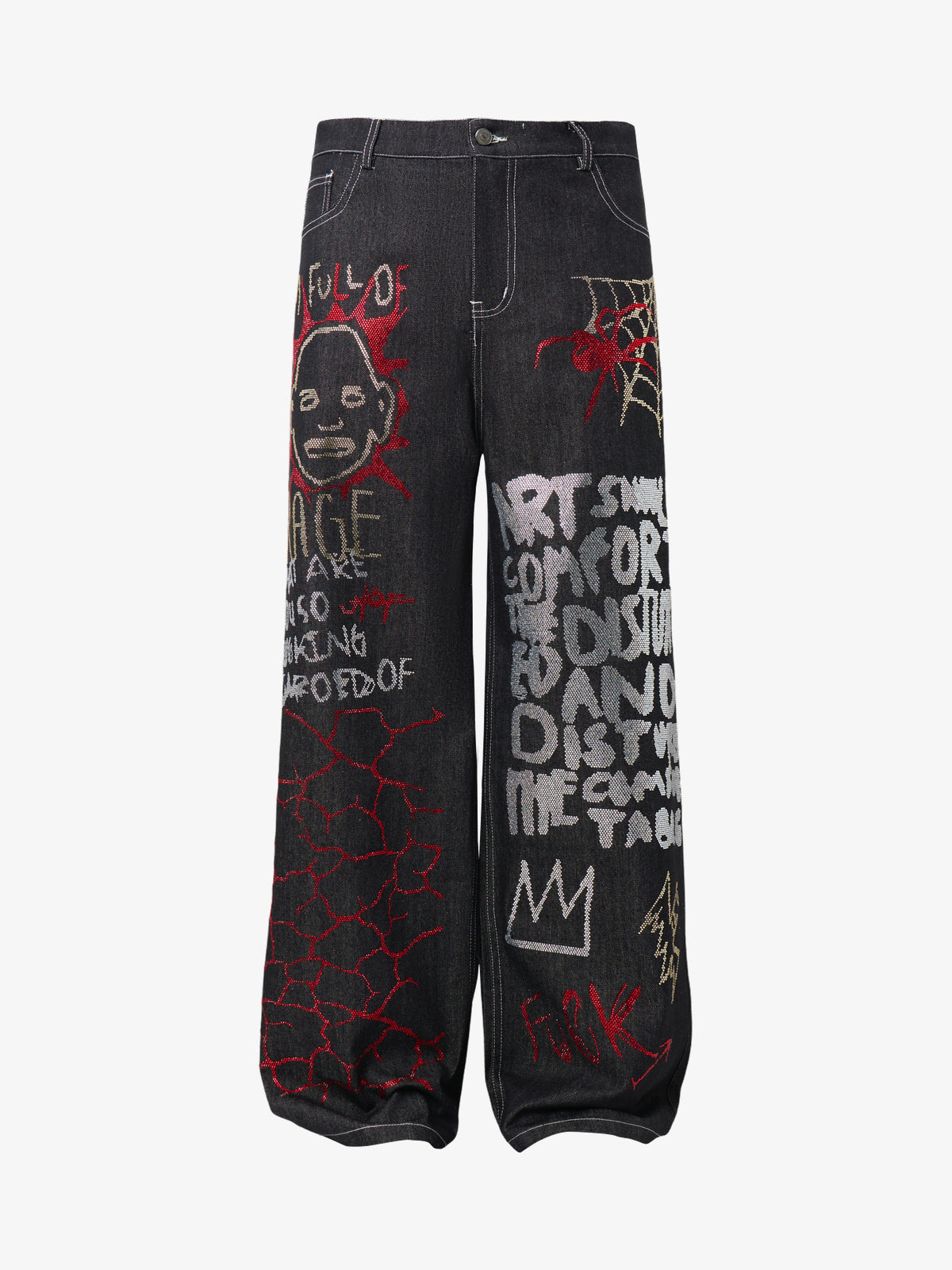 ATSF30 DARK GRAFFITI EMBROIDERED JEANS; Black; back view