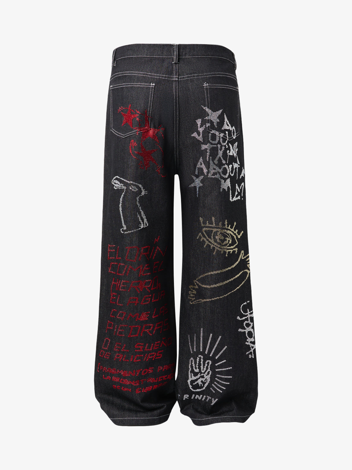 ATSF30 DARK GRAFFITI EMBROIDERED JEANS; Black; front view