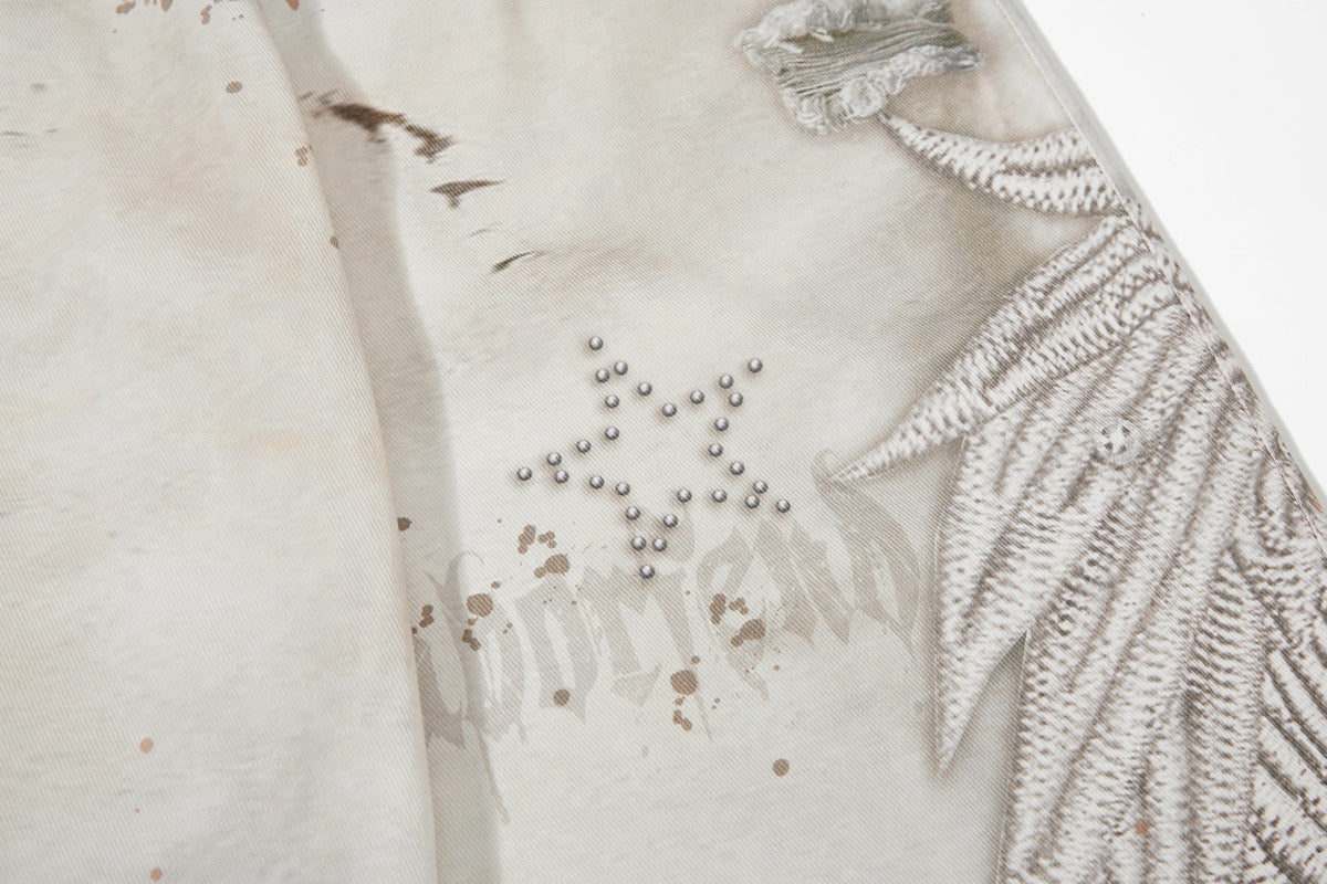 BF BORFEND BOTANICAL LINE PRINT JEANS; Apricot; design detail