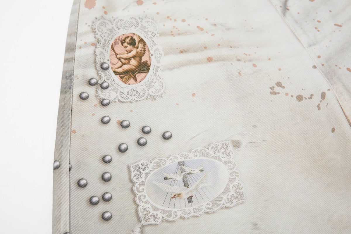 BF BORFEND BOTANICAL LINE PRINT JEANS; Apricot; design detail