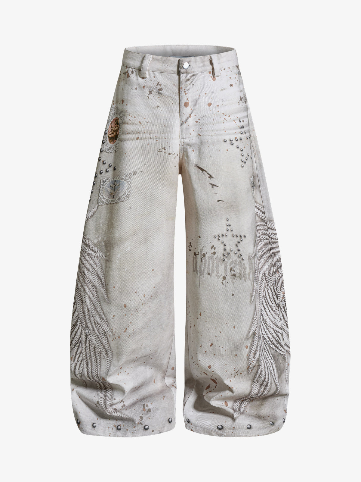 BF BORFEND BOTANICAL LINE PRINT JEANS; Apricot; front view